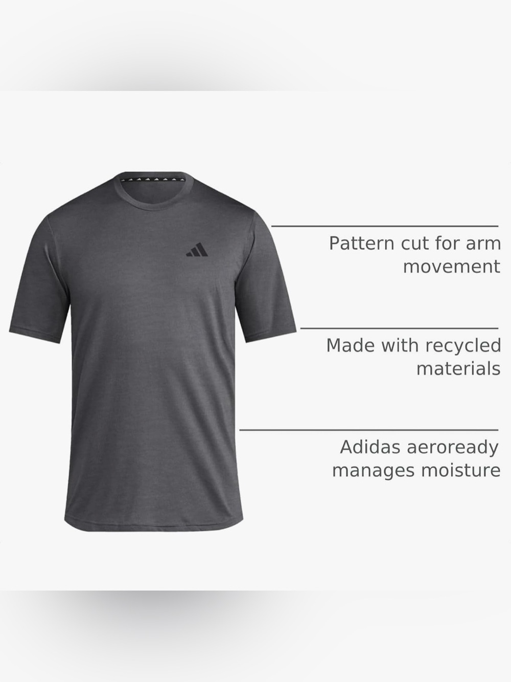 adidas Men's Gray Short-Sleeve Aeroready Performance Tee #1261